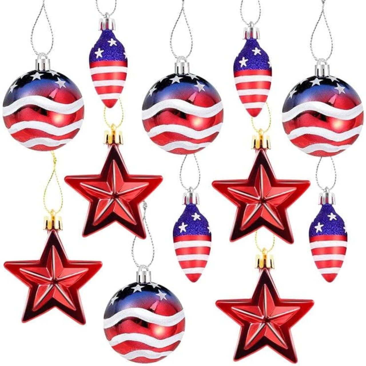 12-Pack Patriotic Hanging Ball Ornaments for 4th of July & Independence Day